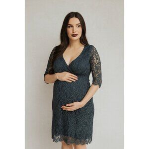 SERAPHINE LUXE maternity dress lace formal special occasion holiday gray 6